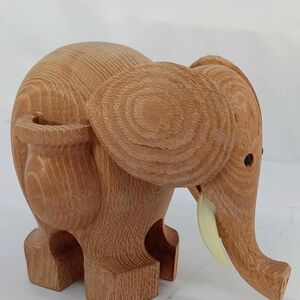 Hand-Carved Wooden Elephant Toothpick Holder with Ivory-Colored Tusks